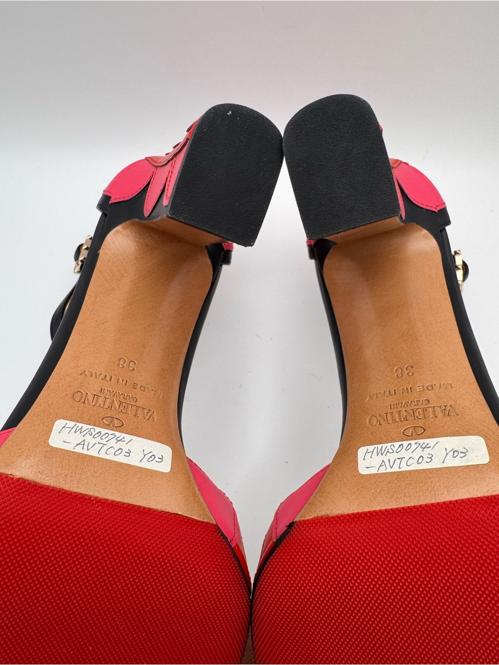 Valentino Garavani Pink&Red Polka Dot Patch Leather Block Heel Multicolour-Sz 38 - Picture 9 of 9